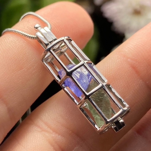 Moldavite, Tanzanite & Herkimer Diamond Pendant - Picture 4 of 9